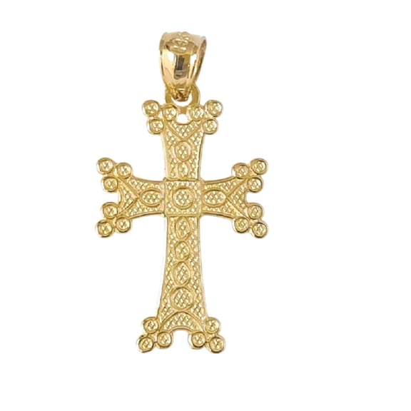14K Yellow Gold Textured Armenian Apostolic Cross Pendant