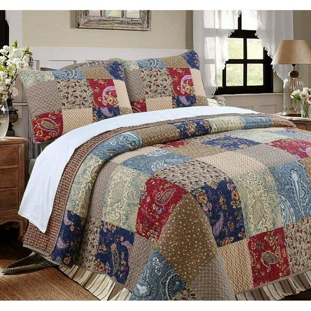 Cozy Line Hyler Patchwork Cotton 3 Piece Reversible Quilt Set Walmart Com Walmart Com