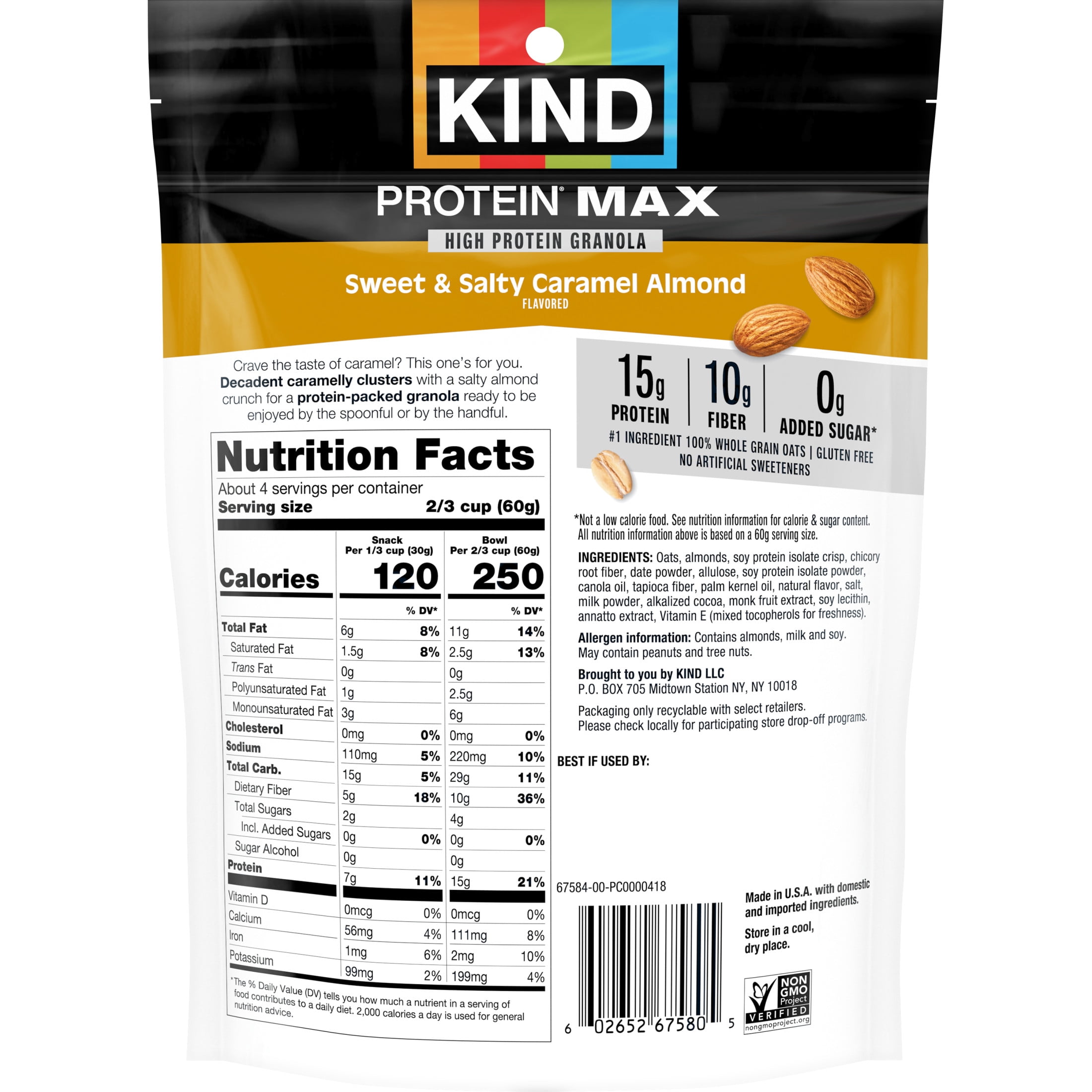 KIND Protein Max Granola, Caramel Almond & Sea Salt, High 15g Protein Granola Snacks, 9oz