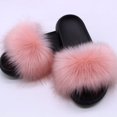 thumbnail image 1 of Pantuflas de pelo de zorro sintético, pantuflas de pelo de piel europea y americana, sandalias y pantuflas para el hogar para mujer, prendas exteriores de EVA, 1 of 6