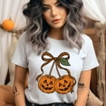 thumbnail image 2 of Pumpkin Bow Shirt Cute Jack O’Lantern Graphic Tee for Fall Season, Gold, Size S, 2 of 6