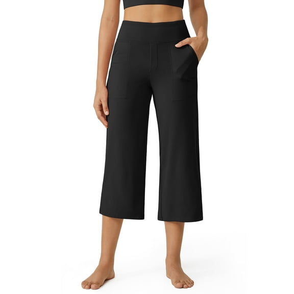 G4Free Capri Pants for Women Wide Leg Yoga Dress Cropped Pants Capri Leggings with Pockets for Casual Summer