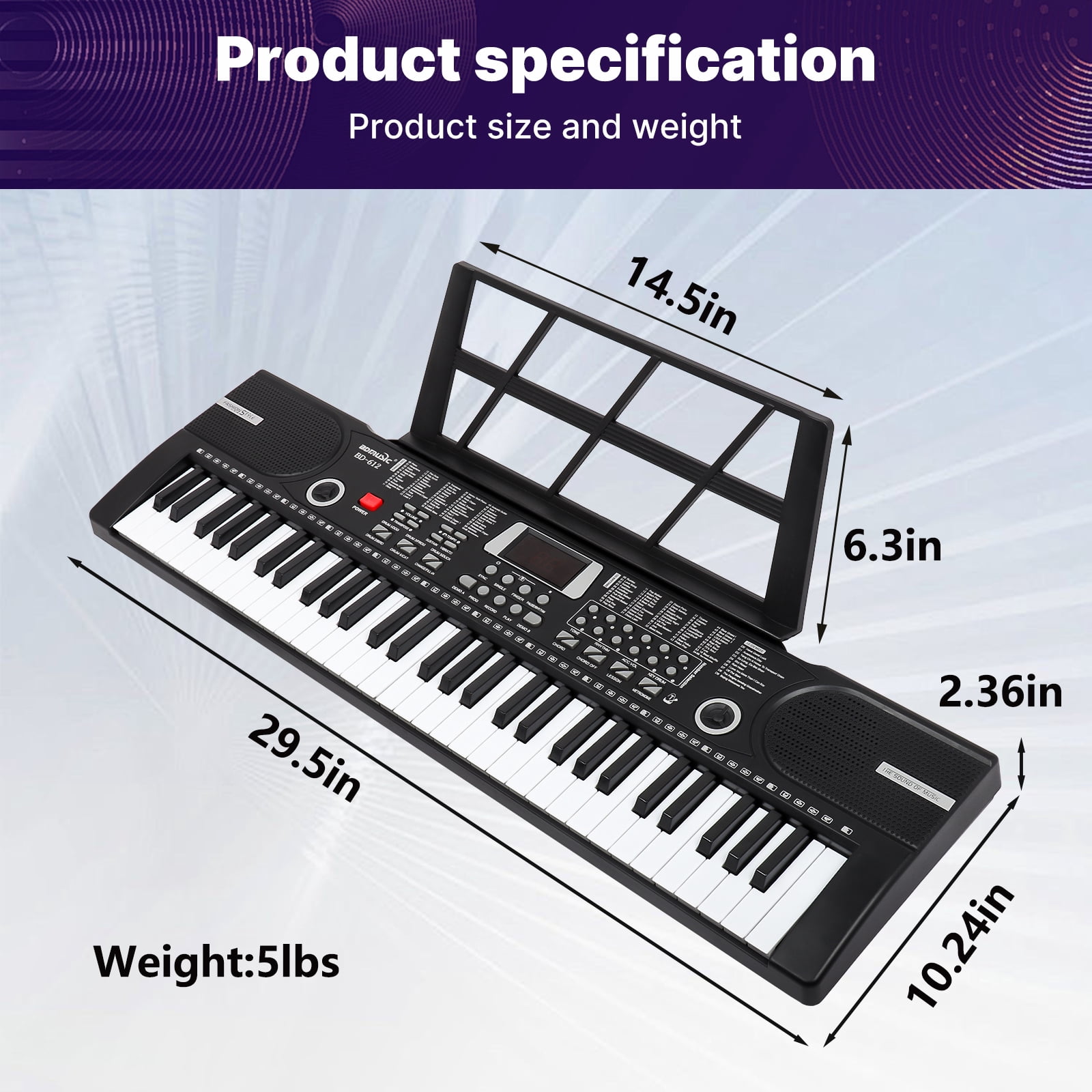 iMeshbean 61 Keys Keyboard Piano Electronic Digital Piano w/Built-In Speaker Microphone（black）