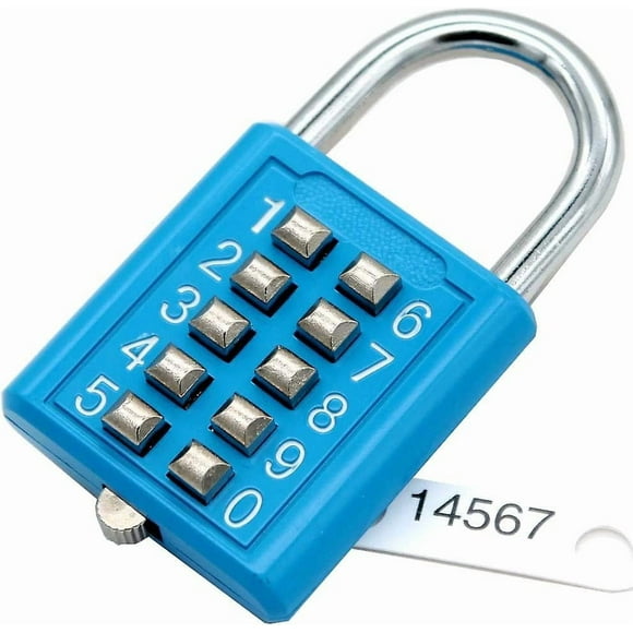 Stainless Steel Padlock with 10 Digit Combination Password Lock,Keyless for Sports Field and Locker Room (Blue)