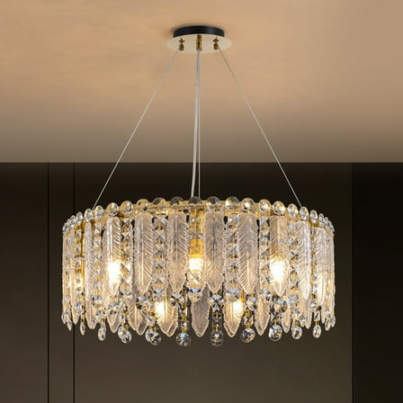 HOOMEDELIER 23.6" Modern Crystal Chandelier for Dining Room Round Pendant Light Fixture Over Table
