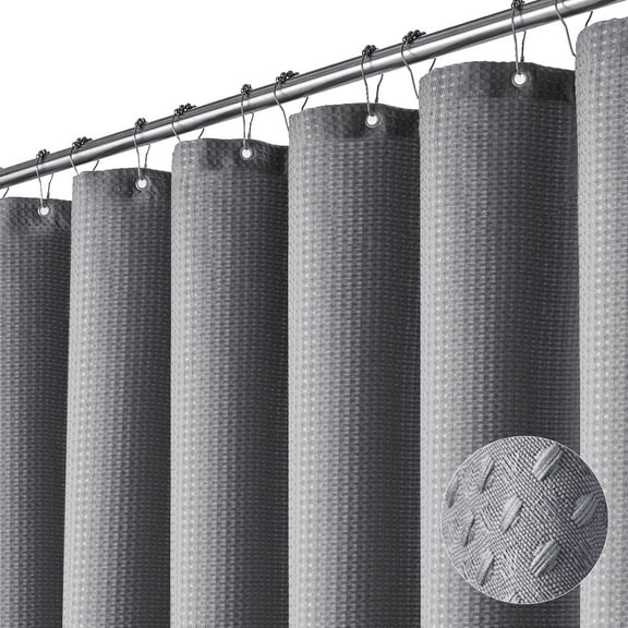 Dynamene Stall Fabric Shower Curtain - 48 inch Wide Waffle Weave Weighted Thick Cloth Shower Curtain for Bathroom, Neutral Heavy Duty Hotel Spa Luxury Bath Curtain Set with 8 Hook, 48x72, Grey/Gray