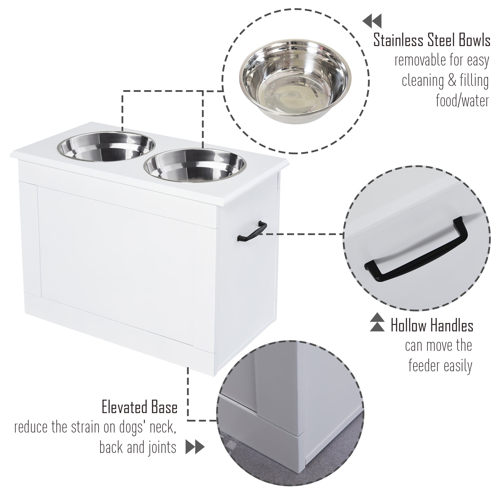 Pawhut Raised Pet Feeding Storage Station With 2 Stainless Steel Bowls,  Base For Large Dogs And Other Large Pets, Gray : Target
