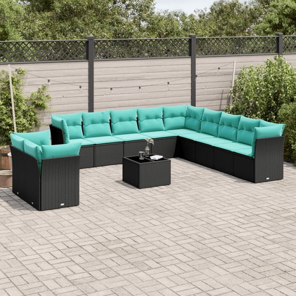 vidaXL 12 Piece Patio Sofa Set with Cushions Black Poly Rattan