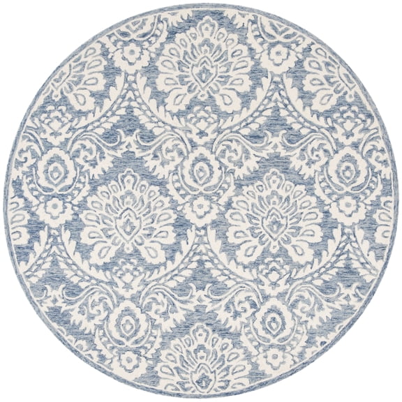 SAFAVIEH Blossom Travis Geometric Wool Area Rug, Blue/Ivory, 8' x 8' Round