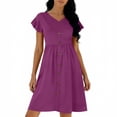 thumbnail image 4 of LIaqionyy Women Short Sleeve Dresses V Neck Button down Sundress Summer Casual Beach Vacation Dress with Pockets, 4 of 6