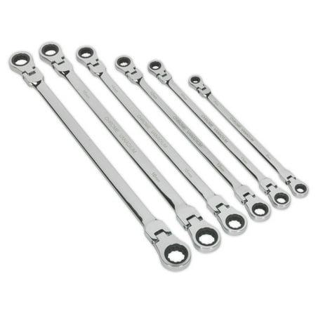 

Sealey Ak63832 Flexi-Head Double End Ratchet Ring Spanner Set 6Pc X-Long Metric