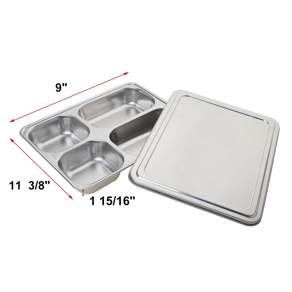 Aspire Bento Lunch Box With Stainless Steel Lid, Divided Food Plate, 3 Sets-4 Sections