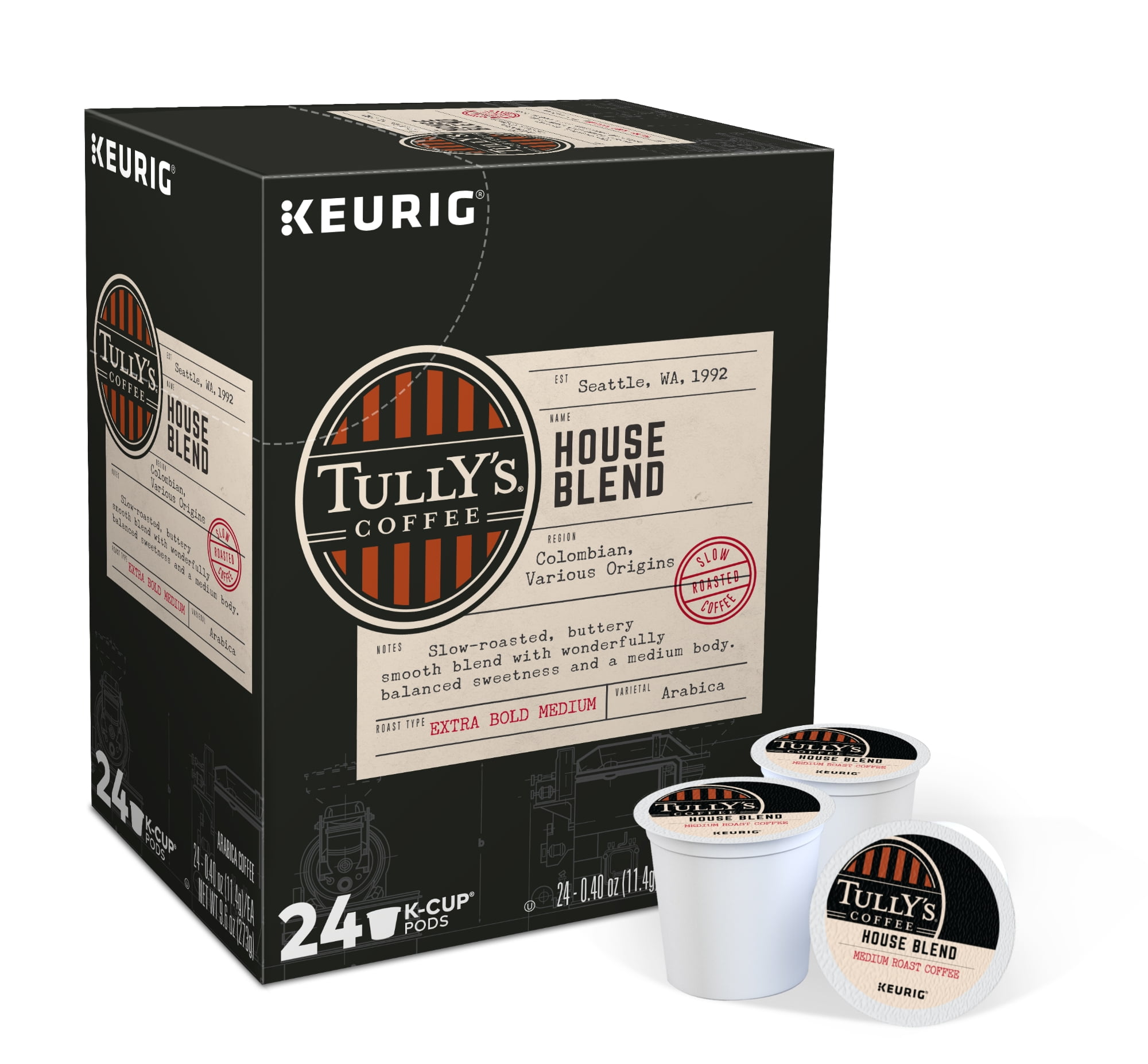 Tully's Coffee House Blend Keurig KCup Coffee Pods, Medium Roast, 24