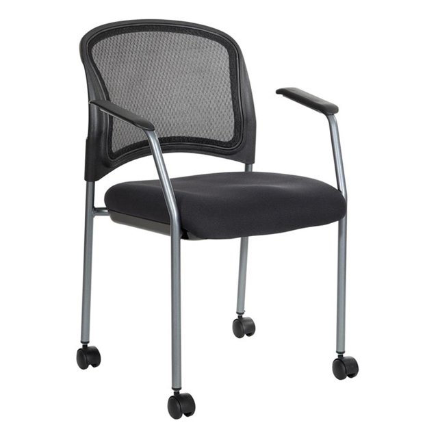 Titanium Finish Rolling Visitors Chair in Black Fabric