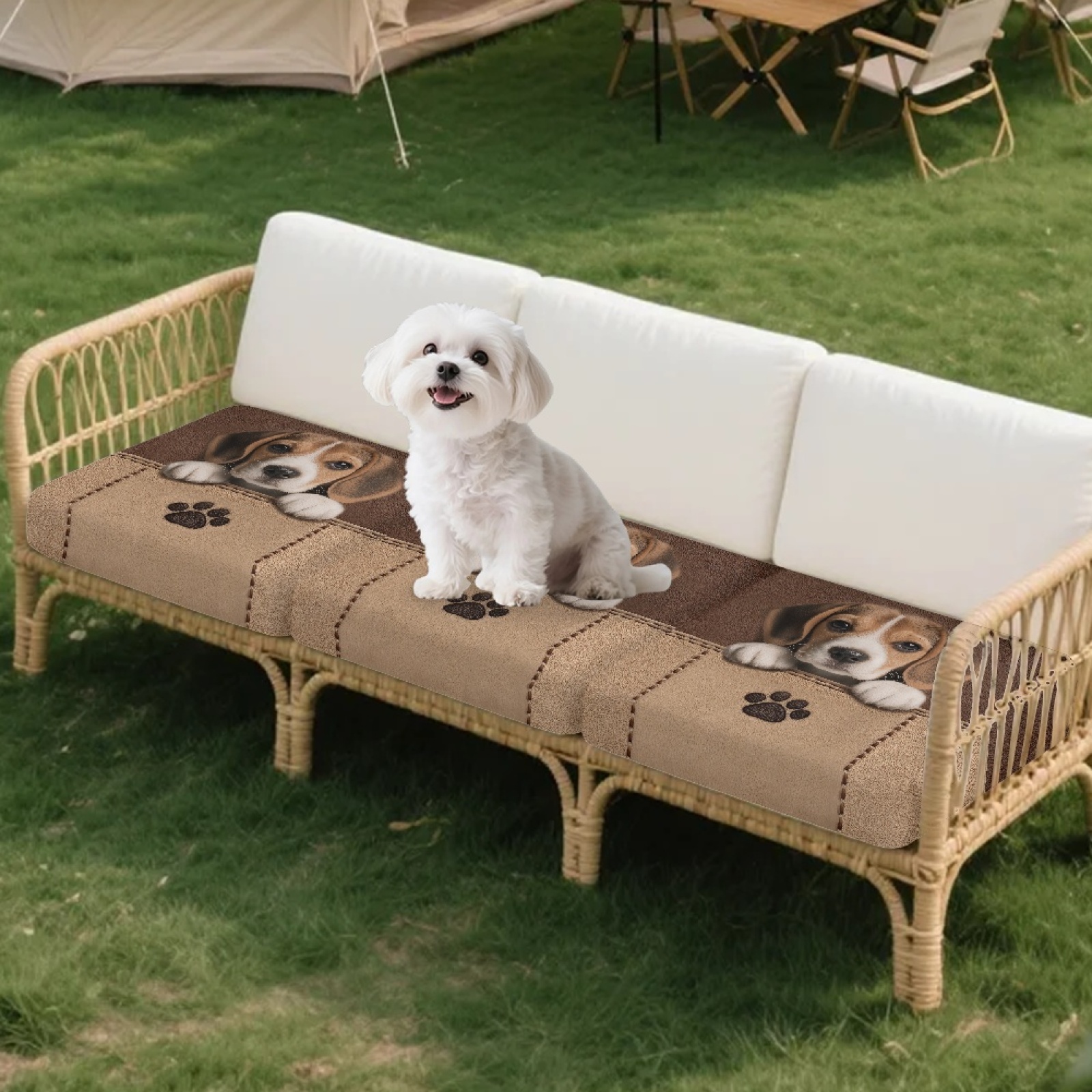 Xoenoiee Beagle Dog Paw Print Couch Cushion Covers for Sofa Couch Covers Wear-Resistant Universal Sofa Cover Washable Stretch for Sectional Slipcovers