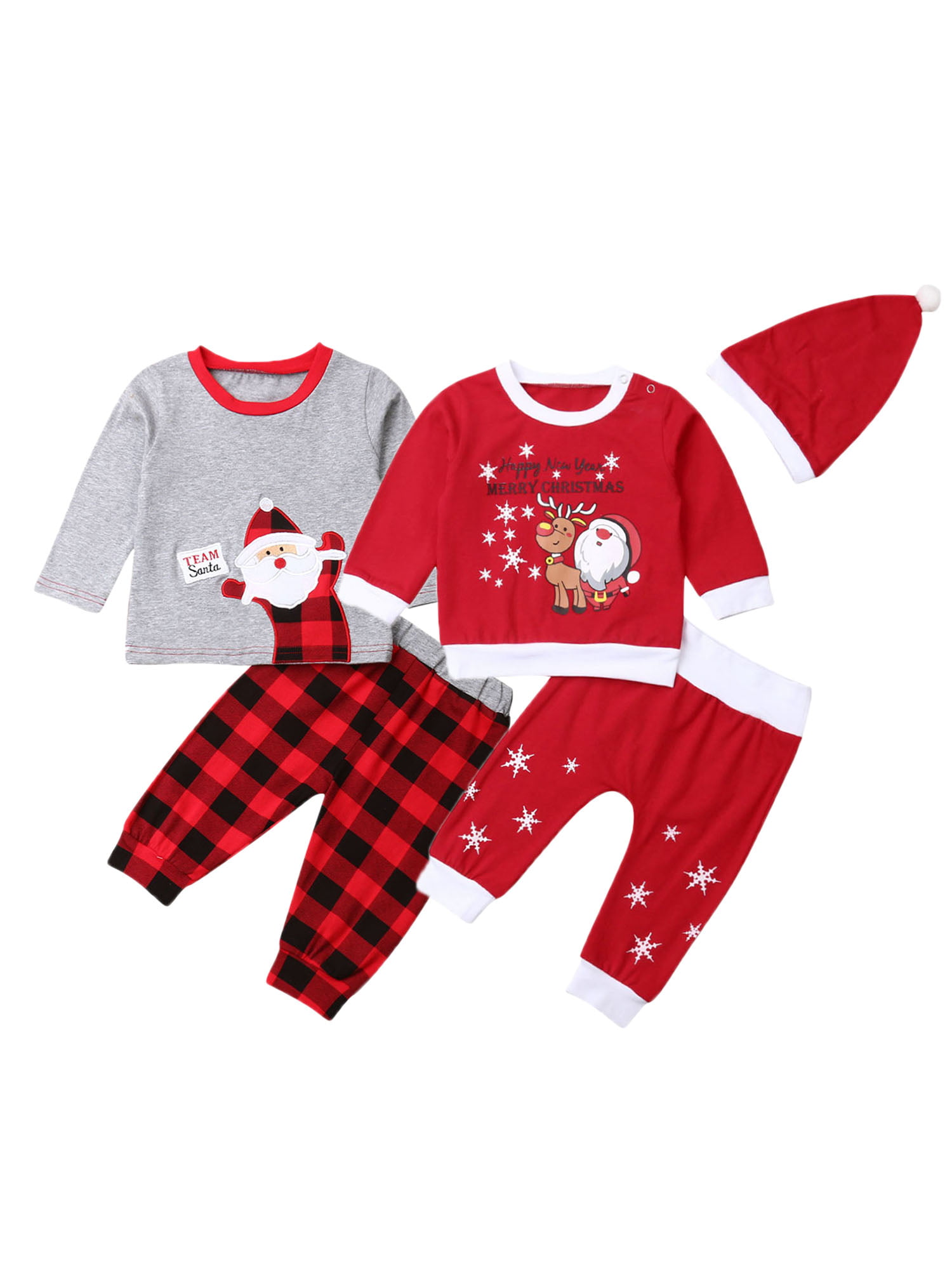 Baby Girls Boys Christmas PJ's Babygrow Romper Sleepsuit Inc Matching Xmas Hat 
