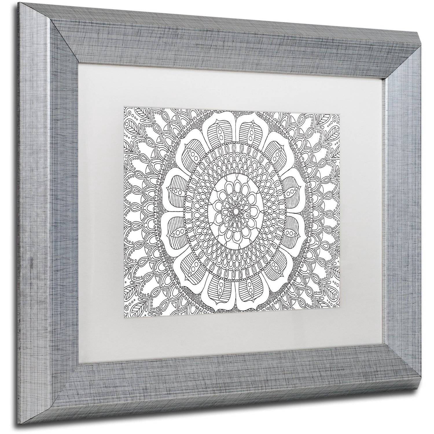 Trademark Fine Art "Flower Mandala" Canvas Art by Hello Angel, White Matte, Silver Frame