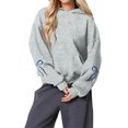 thumbnail image 2 of Stichou Womens Bow Graphic Hoodie Cute Bow Sweater Oversized Long Sleeve Fleece Sweatshirt Drop Shoulder Pullover Tops with Pocket Gray 2XL, 2 of 6
