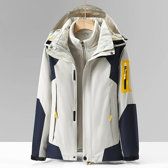 Baqcunre Women's Solid Patchwork Double Thickened Windproof Hooded Breathable Outdoor Hardshell Jacket Winter Jackets for Women Womens Coats Winter Coat Rain Jacket Women,Beige,L