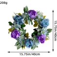 thumbnail image 3 of Corona de peonía azul de 15,75 pulgadas, corona de verano, corona de primavera para puerta de entrada, corona de flores artificiales, corona de otoño e invierno para interiores y exteriores,, 3 of 8