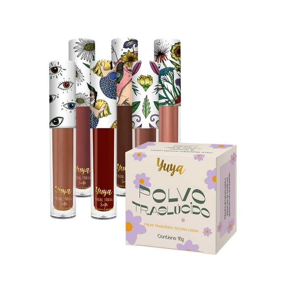 Polvo Translúcido Yuya con Ingredientes Naturales 16g y 6 Labiales Soft 3g c u