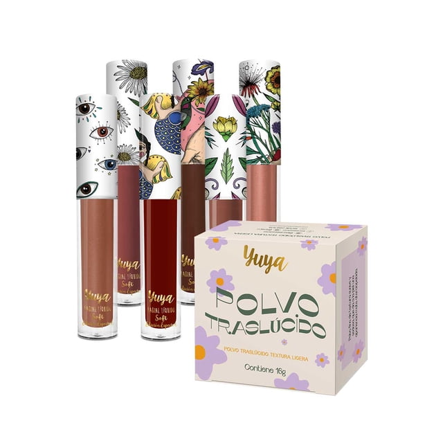 Polvo Translúcido Yuya con Ingredientes Naturales 16g y 6 Labiales Soft 3g c u