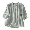 thumbnail image 2 of Qulqfy Women's Shirts Puff Sleeve Gray Cotton Linen Blouse Dressy Casual Spring Summer Embroidered Tops for Women M, 2 of 8