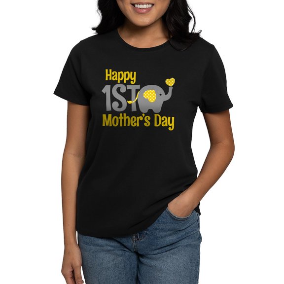 CafePress - 1St Mother's Day Elephant Yellow T Shirt - Women's Traditional Fit Dark T-Shirt