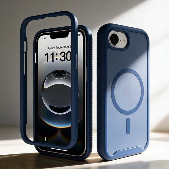 For iPhone 17e/16e Phone Case,2-in-1 Heavy Duty Shockproof Cover,Compatible With Wireless Charging,Matte Translucent Non-Slip Anti-fall Drop Protection,Rugged Durable Phone Case Cover,Blue