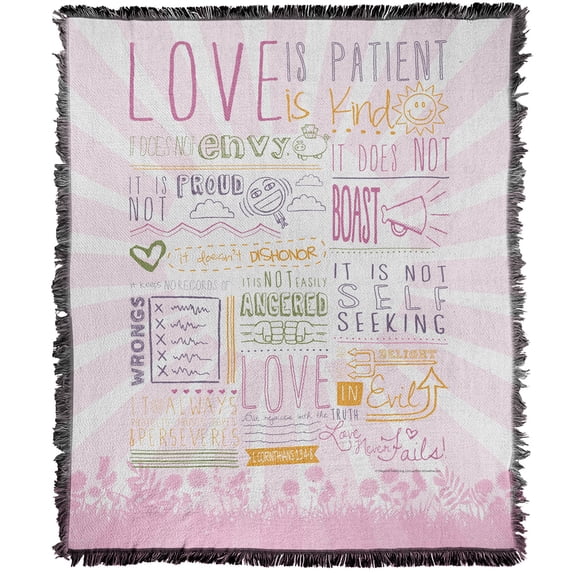 bCreative - Slingshot Publishing Blanket, 50'x60' Love is Patient Woven Tapestry Cotton Blend Fringed Throw Blanket
