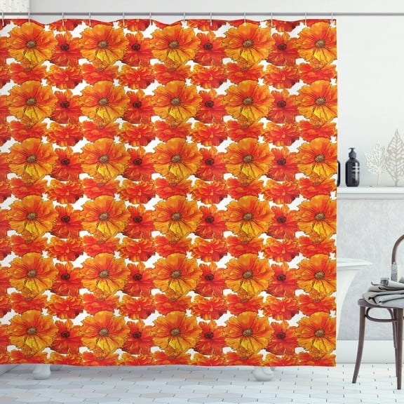 Ambesonne Poppy Flower Shower Curtain, Hand Paint Blossoms, 69"Wx70"L, Orange and Vermilion
