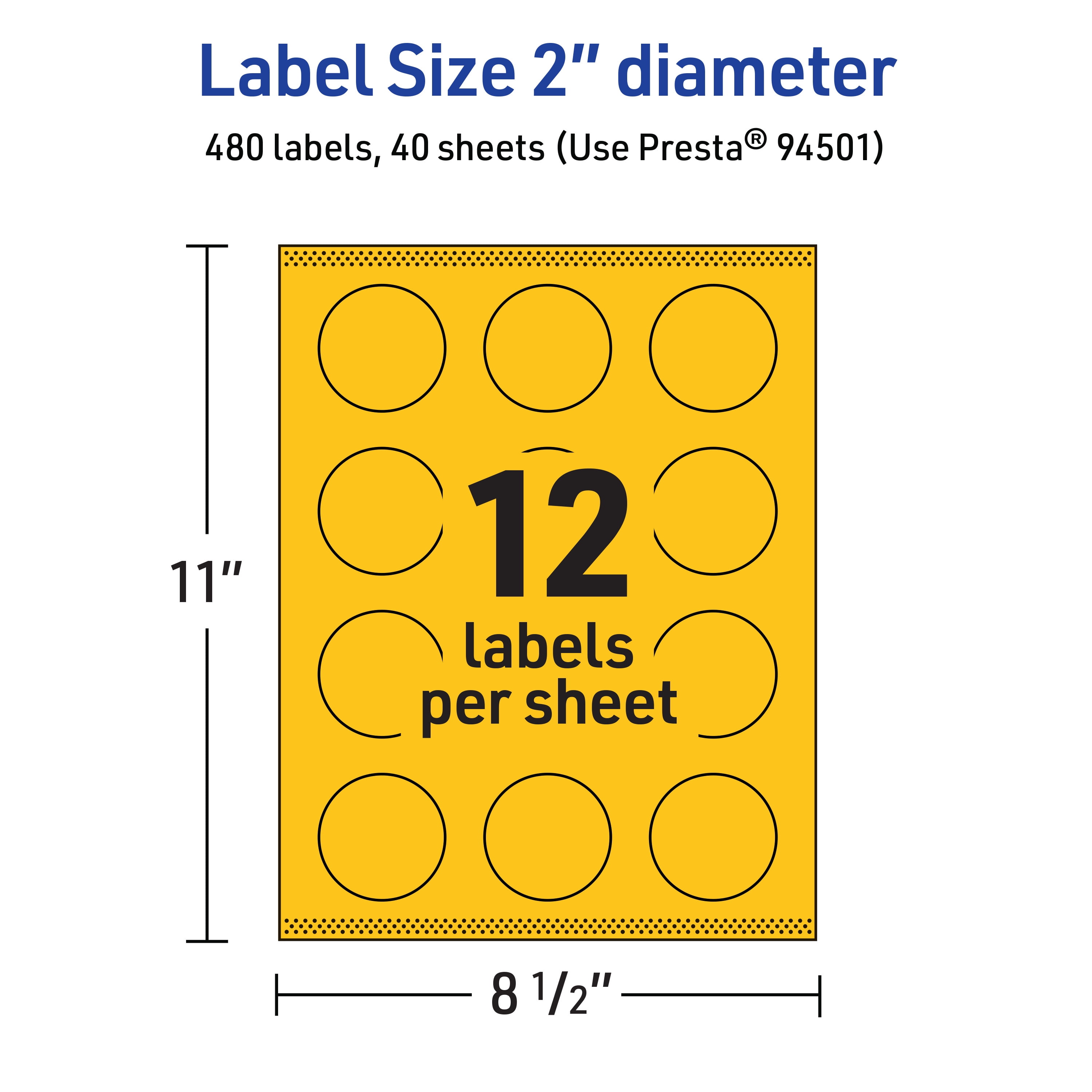 Avery Printable Round Labels, Bright Yellow, 2" Diameter, 480ct