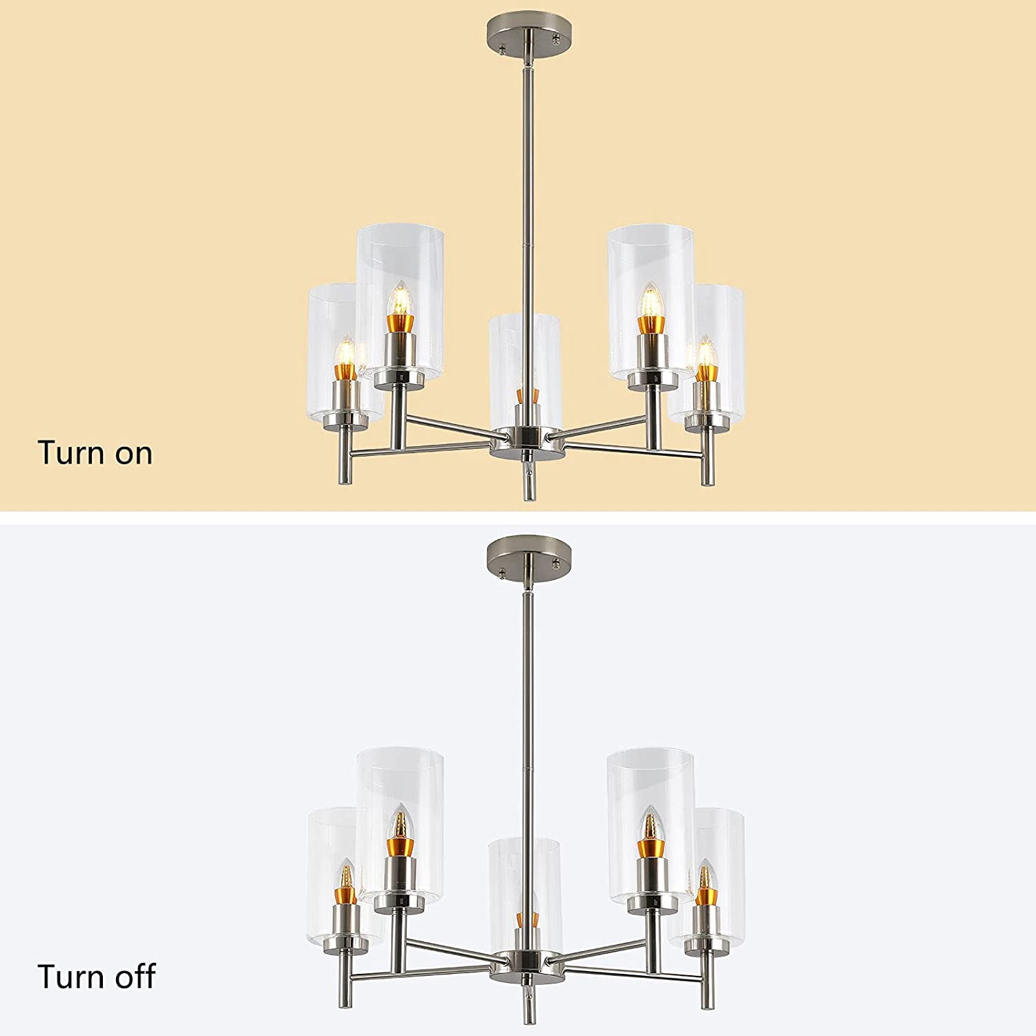 MONIPA 5 Light Chandeliers Contemporary Modern Clear Glass Shades Pendant Light Fixtures Adjustable Wire Lights Brushed Polished Nickel Pendant Lighting