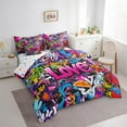 thumbnail image 2 of Erosebridal Hippie Graffiti Bedding Sets Queen Size, Love Print Comforter Sets with Sheets, Street Art Bedroom Decorative, Super Cozy 7 Pieces, 2 of 5