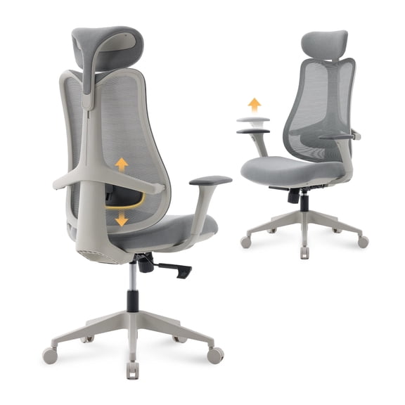 Nouhaus Fluido Ergonomic Office Chair - Adjustable Back Height & Dynamic Lumbar Support, High Back Mesh Executive Desk Chair,  Gray