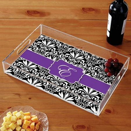 Personalized 11" x 17" Acrylic Tray, Purple Damask