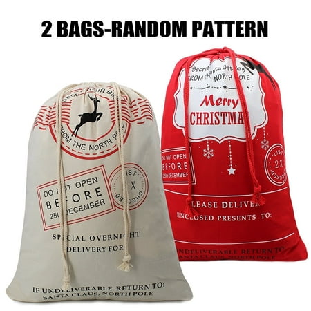 2 Pack Christmas Bags Santa Sacks Canvas Bags For Gifts