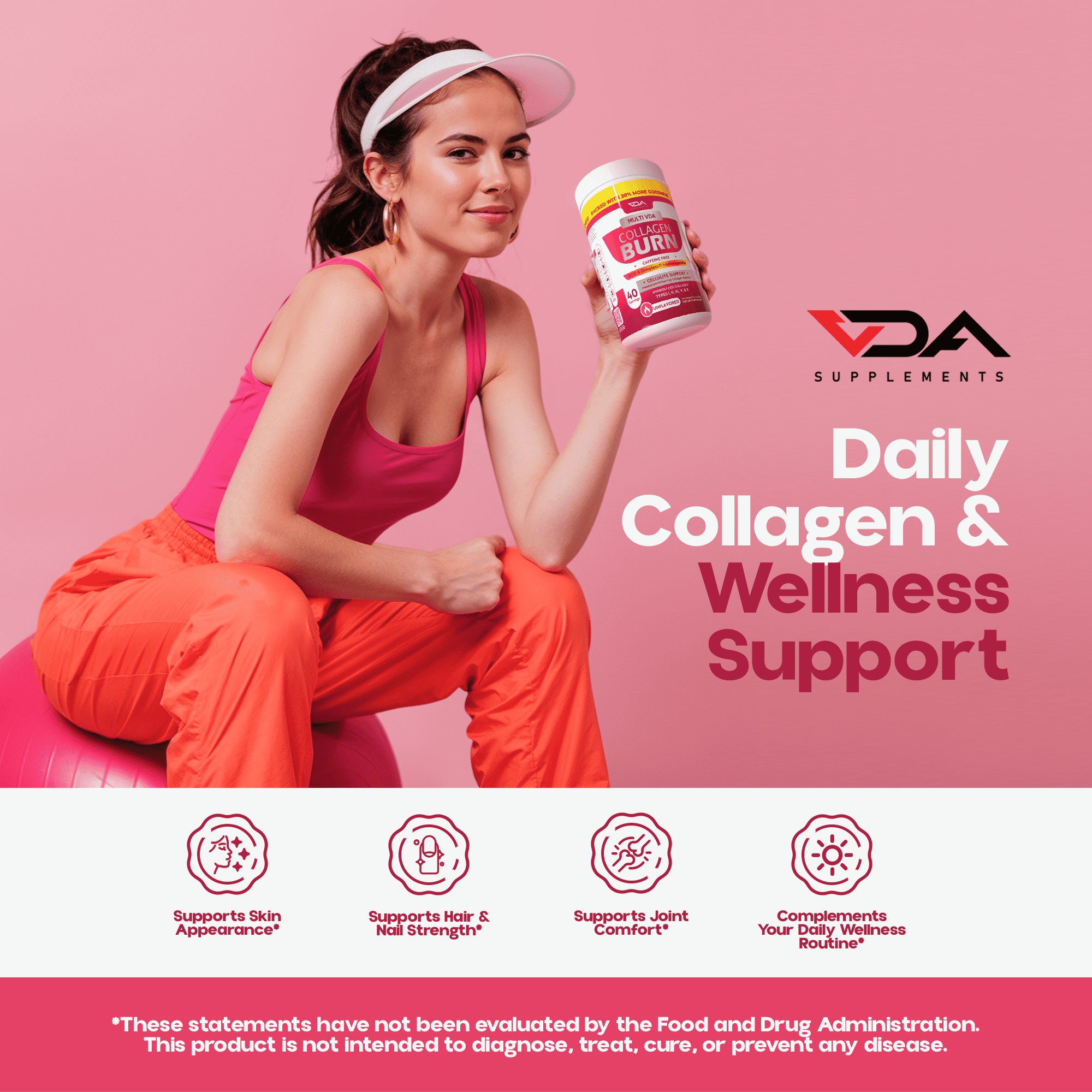 VDA Supplements Multi VDA Collagen Burn Powder - Hydrolyzed Collagen Powder for Women - Burn Ultimate Beauty with SOD B Dimpless®, 5 Types of Collagen (I, II, III, V, X), Unflavored, 40 Servings