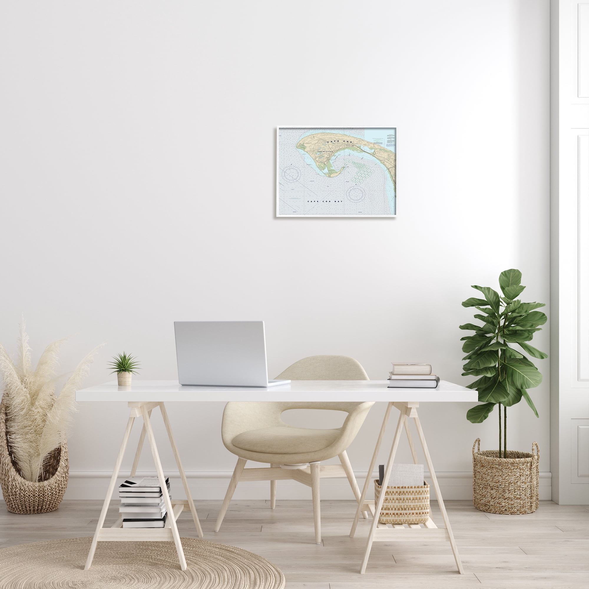 Stupell Industries Cape Cod Massachusetts Cartography Traditional Nautical Map Vintage Painting White Framed Art Print Wall Art, 16 x 20, Design by Daphne Polselli