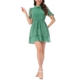 thumbnail image 2 of Vestido A-Line con Cuello Peter Pan y Puños con Volantes para Mujeres INSPIRE CHIC en Verde Claro, 2 of 6