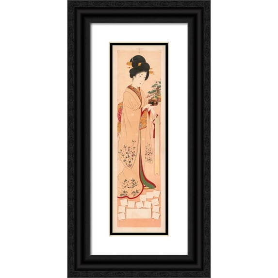 Anonymous 7x14 Black Ornate Wood Framed Double Matted Museum Art Print Titled: Japanese Queen (1904)