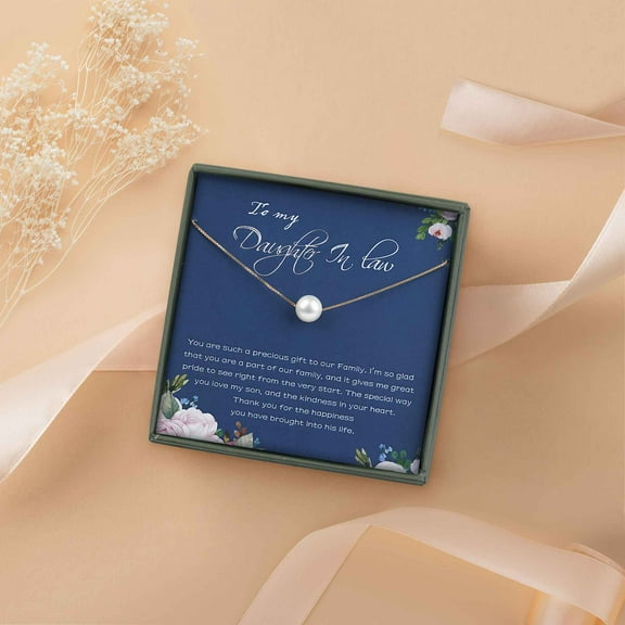 Anavia Birthday Gifts for Daughter In Law, 925 Sterling Silver Pearl Necklace Thank You Gifts Card for Daughter In Law-[White Pearl   Gold Chain]