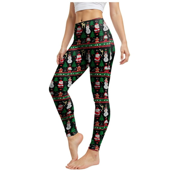 TTUHYWXI Christmas Printed Leggings for Women Basic Workout Yoga Pants Buttery Smooth Womens Leggings (Black, XXL)