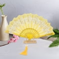 thumbnail image 4 of Unique Bargains 1 Pc Butterfly with Tassel Folding Fan for Masquerade Yellow Silk Fabric, 4 of 5