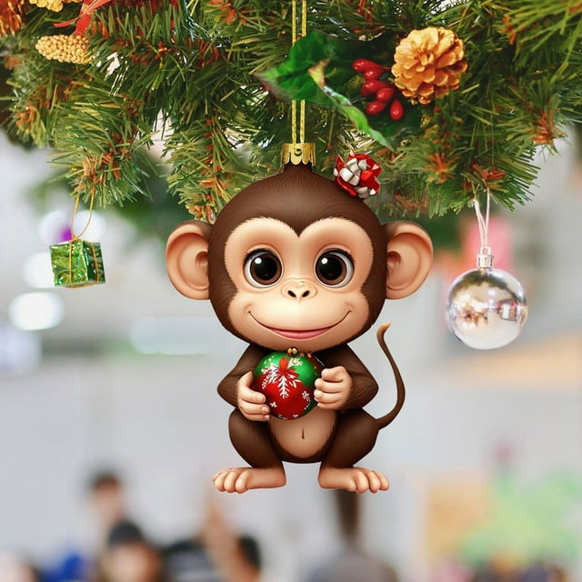 Christmas Tree Pendant Tree Monkey Pendant Christmas Chain for Hanging Stained Glass Paper Christmas Decorations for Home Small Stain Glass Birds on A Wire Hanging Decorations for Window
