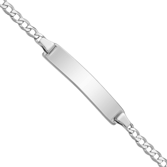 14K Solid White Gold Curb Link Name Bar Identification ID Bracelet