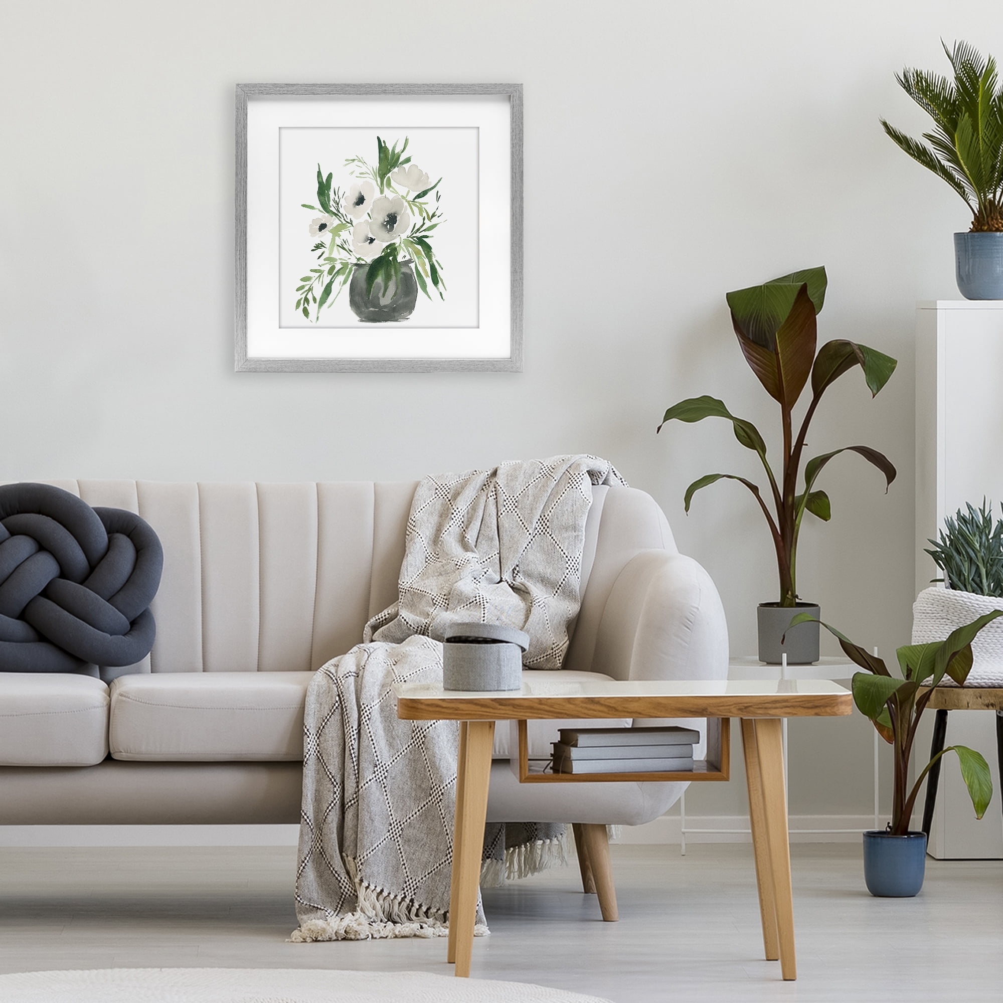 Stupell Industries Rounded White Anemones Gray Framed Print Under Glass, design by Lucille Price