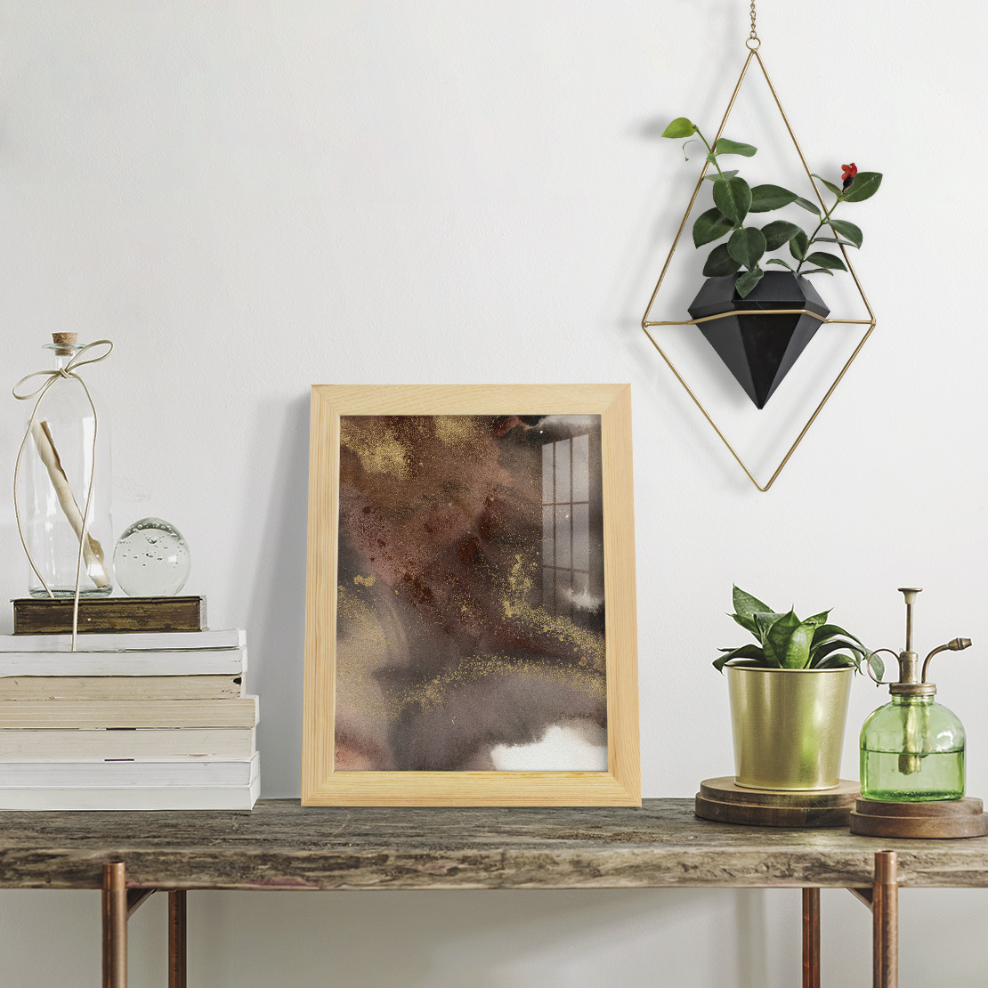 Mountain Seasons IV - Framed Print w/glass - Natural Wood