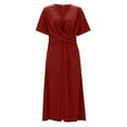 thumbnail image 4 of Jamsmile Womens Dress Summer Casual Short Sleeve V Neck Pleated Solid Color Loose Vintage Dresses Beach Long Vacation Sundress, 4 of 8