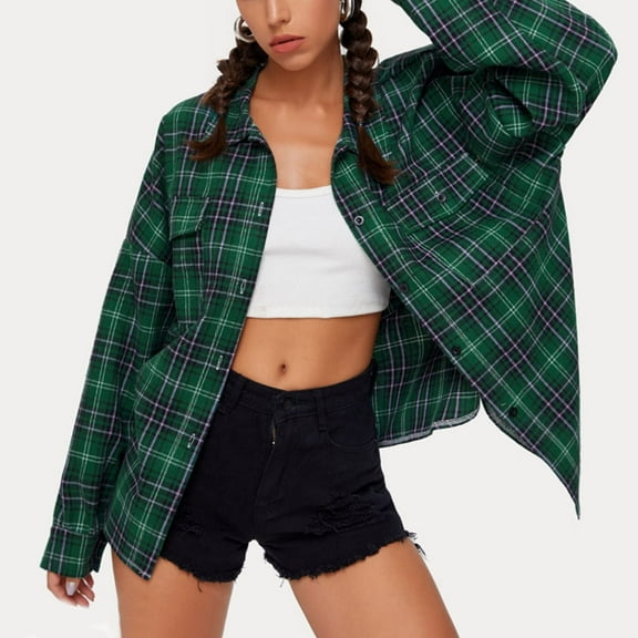 Herrnalise Women's Lightweight Vee Cardigan Sweater Women's Fashion Plaid Cardigan Jackets Casual Long Sleeve Button Down Lapel Tops Blouse Loose Comfy Shirts Coat